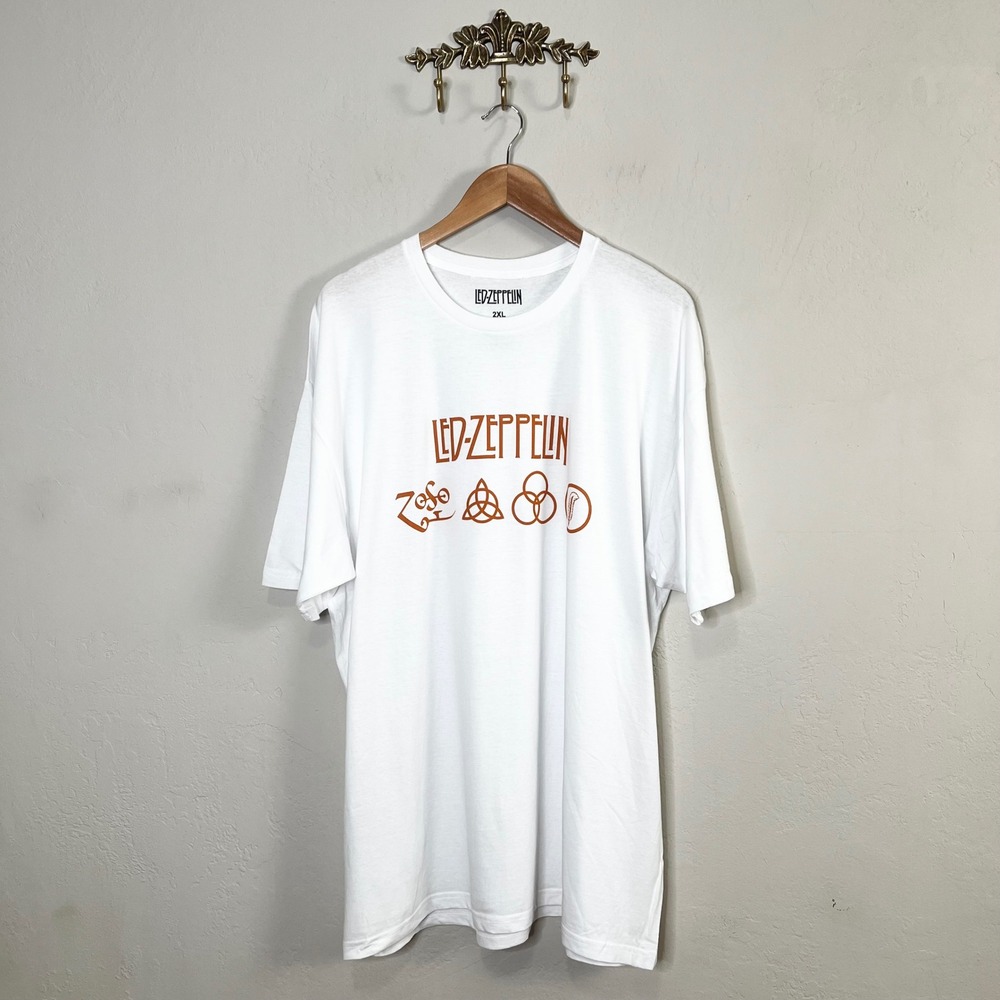 Led Zeppelin Zoso Band T Shirt White 2XL Tee Short Sleeve 100%‎ Cotton NWOT
